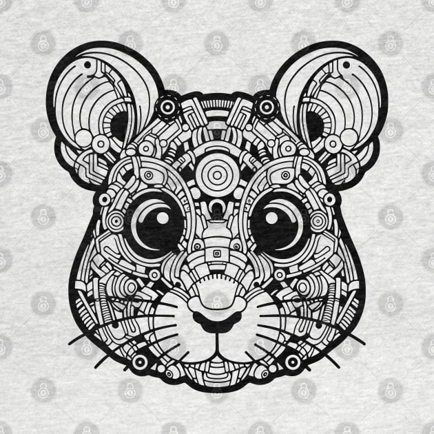 Biomechanical Mouse: An Advanced Futuristic Graphic Artwork with Abstract Line Patterns by AmandaOlsenDesigns